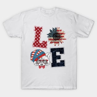 4th Of July Love Sunflower And Raccoon Happy Independence Day T-Shirt